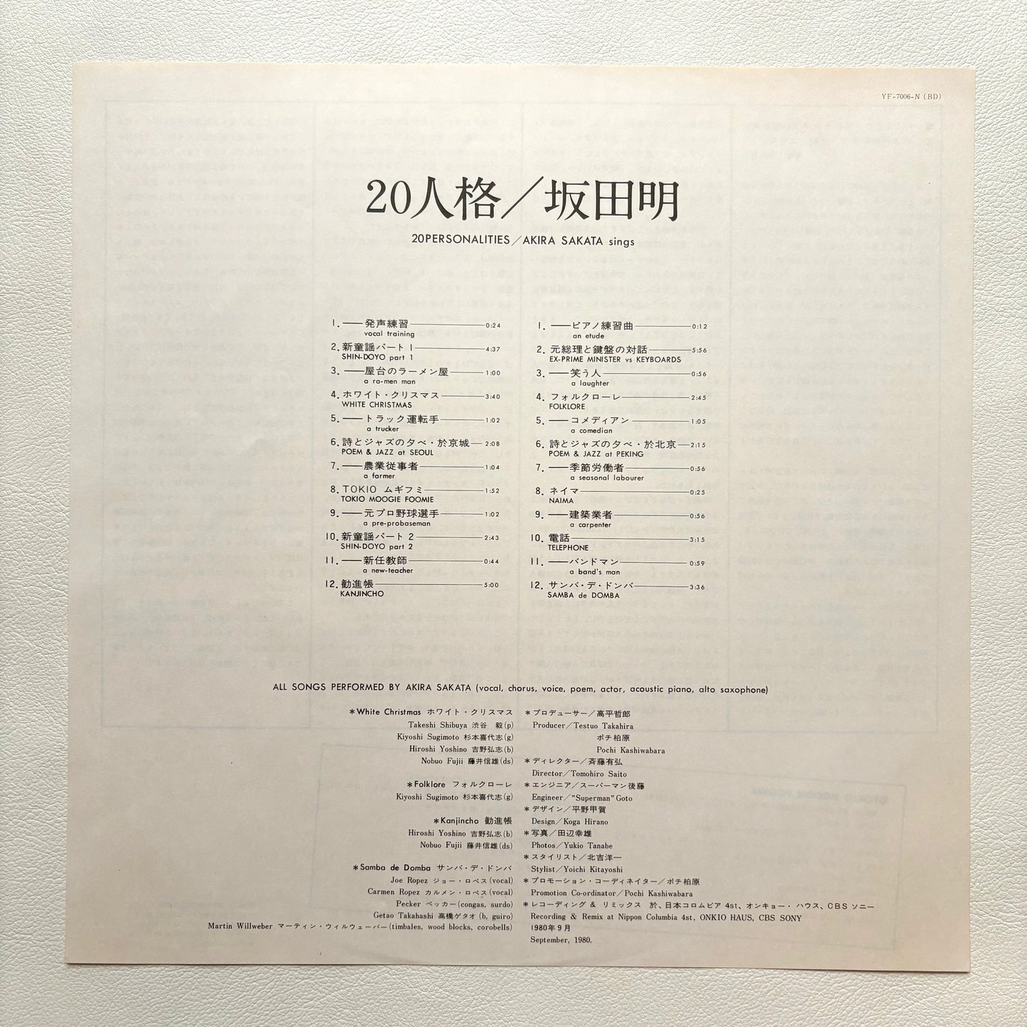 Akira Sakata - 20 Personalities